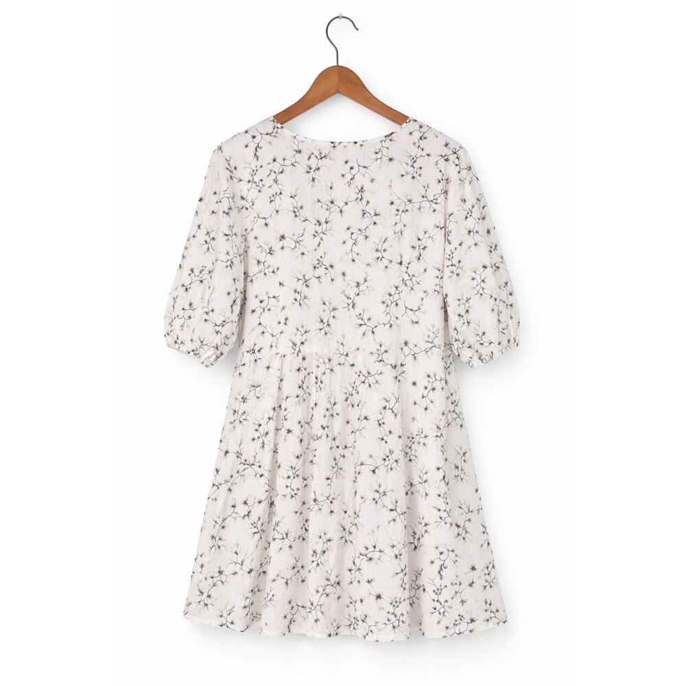 NWT Floral Cottagecore White Dress Size L Ballon Sleeve Prairie Peasant Y2K 90s - Picture 2 of 7